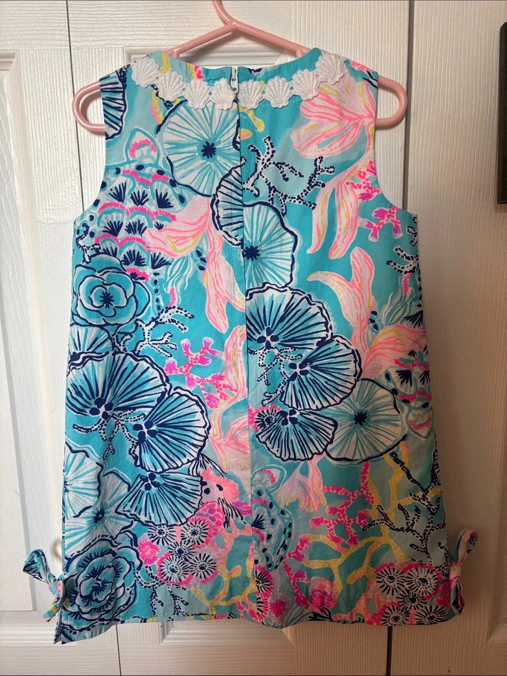 Lilly Pulitzer Girls Aqua Floral Shift Dress with Pink & Yellow Accents